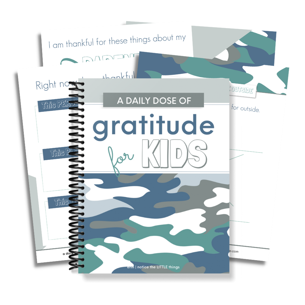 LITTLE Shop | A Daily Dose of Gratitude for Kids | Ages 6-12 Blue & Green Camo | Price $27