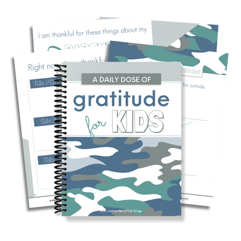 LITTLE Shop | A Daily Dose of Gratitude for Kids | Ages 6-12 Blue & Green Camo | Price $27